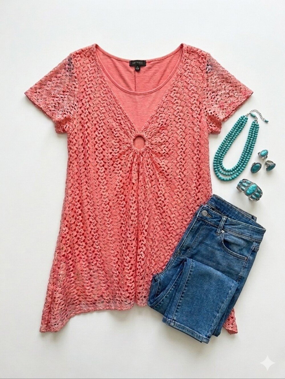 Crochet Boho Lace Knit V-Neck Tunic - Picture 1 of 7